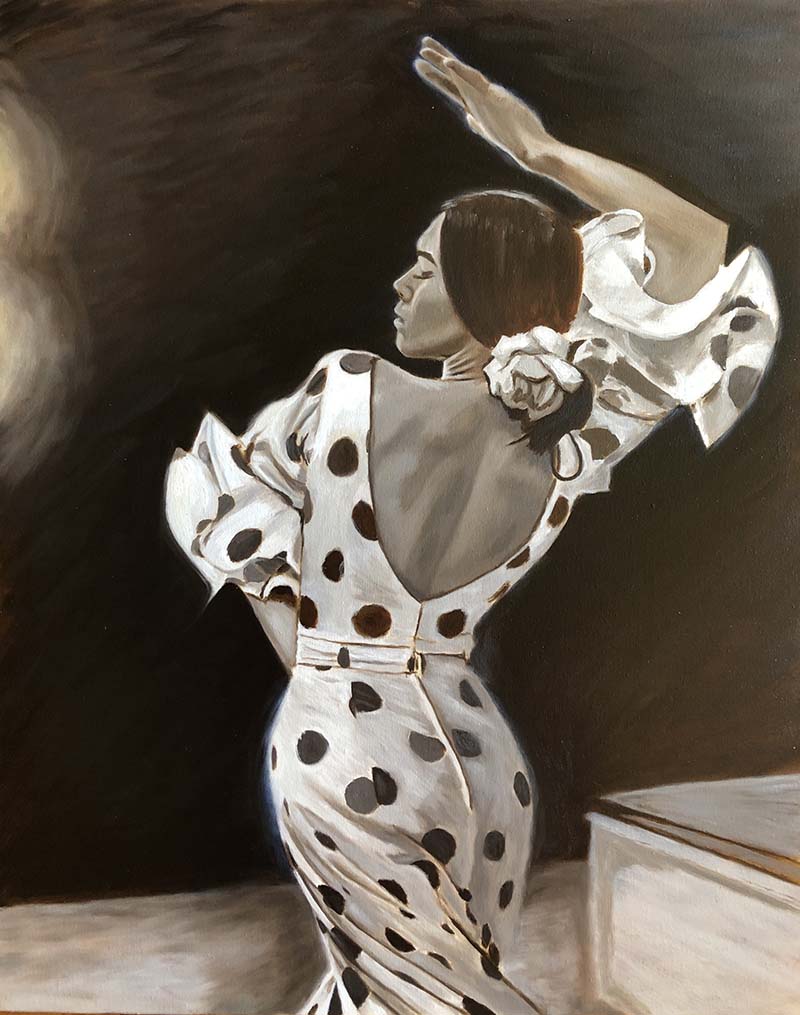 Hans Gauger Oil Painting Manuela Vargas Polka Dot Dress